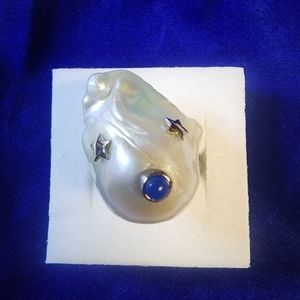 Organic Shape Baroque Pearl Multi Gemstone Ring